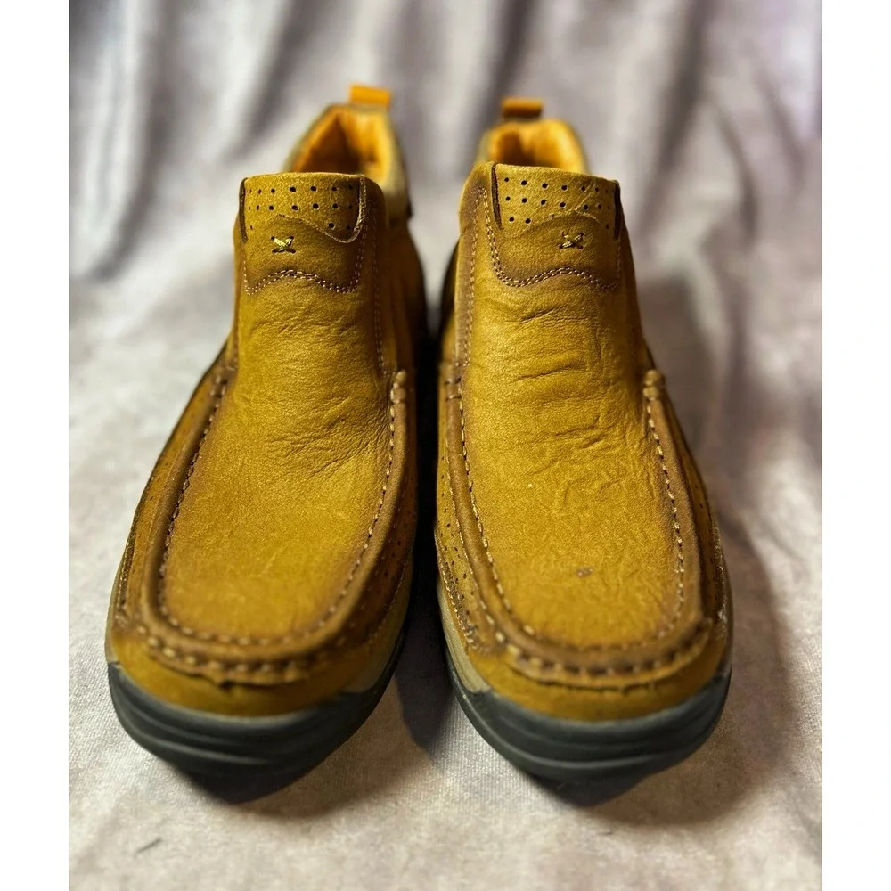 Ostelo Men's Brown Leather Slip On Casual Shoes Round Toe Rubber Sole EU 43
